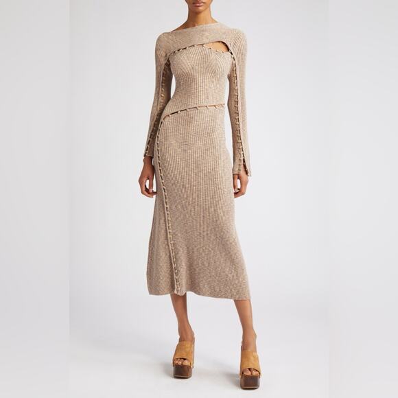 cult gaia Dresses & Skirts - Cult Gaia Rosalia Knit Midi Dress in Canyon Tan M